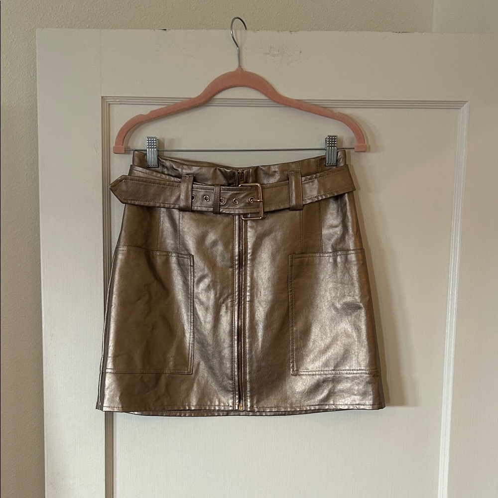 Promesa Shimmering Bronze Mini Skirt with Belt